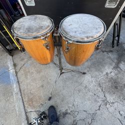 Vintage Wood Conga Drums with Stand