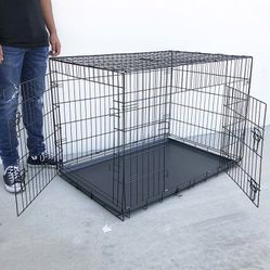 New in box $65 Folding 42” Dog Cage 2-Door Pet Crate Kennel w/ Tray 42”x27”x30”