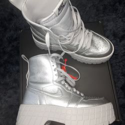 Nike Air Jordan 1 Brooklyn Silver Platform Sneaker Boots Women’s 7  Rare