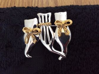 Silver & gold cats pin