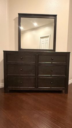 Dark Brown Wood Dresser with Mirror