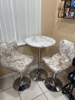 Marble Print Bar Table and 2 Stools Set