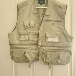 Crystal River Fly Fishing Vest 2X Tan  Cotton/Polyester Tons of Pockets 3001