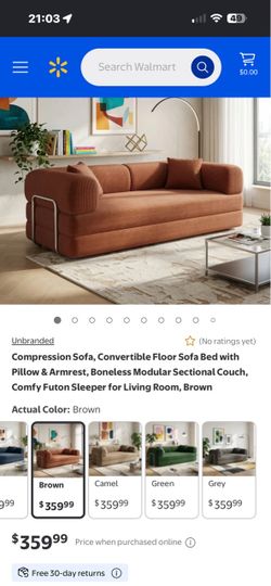 Brown Convertible Floor Sofa Bed with Pillows