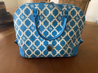 Dooney & Bourke Sanibel Turquoise White Canvas Coated Zip Zip Satchel $228