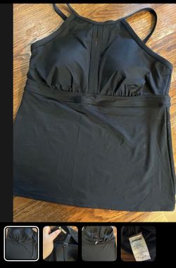 Lands' End Women's Black Tankini Swim Top Size 14 Adjustable Spaghetti Straps