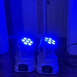  2 x White Mini LED DJ Moving Head Lights - Sound Activated & DMX Control