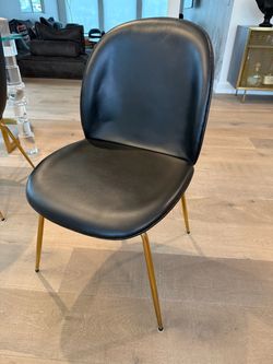 Set of 6 Modern Black Leather & Pleather Dining Chairs – Gold Legs