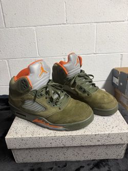 Air Jordan 5 Retro Olive Green Orange Sneakers