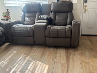 Gray Reclining Loveseat with Center Console