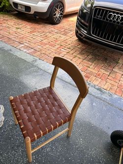 Wood Dining Chair with Woven Leather Seat