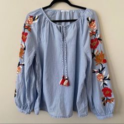 ED Stripe Floral Embroidered Blouse