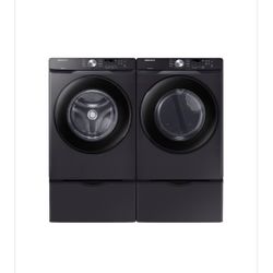 🔥 NEW Samsung 4.5 cu. ft. Front Load Washer & GAS DRYER WITH PEDESTALS - Black