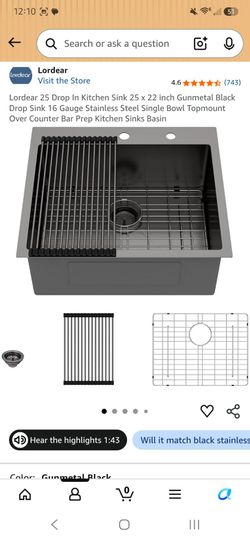 Lordear 25 Drop In Kitchen Sink 25 x 22 inch Gunmetal Black Drop Sink brand new $150