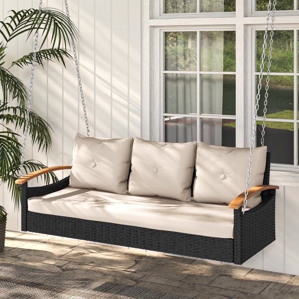 Versatile Outdoor Swing Chair, Wicker Rattan Patio Lounge Hammock for Porch, Garden, Balcony