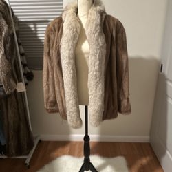 Mink Fur Coat W Fox Collar Size M-L