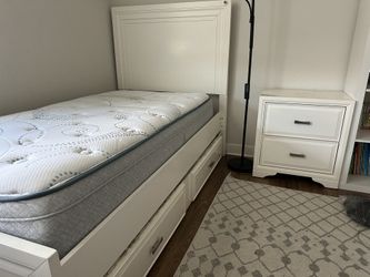 Twin Size Trundle Bed with Nightstand + Mattresses