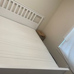 Hemnes Bed Frame With Two Storage Boxes, White Stain, King  And Spring Mattress Haugesund