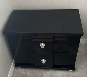 Modern Black 2 Drawer Nightstand / End Table