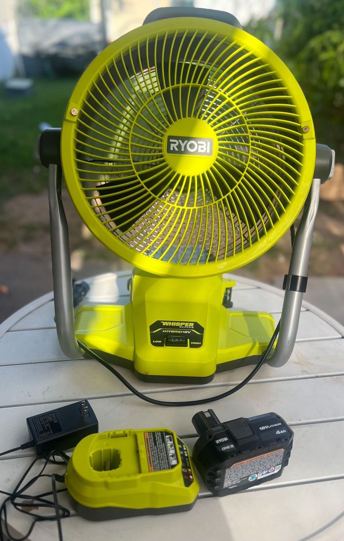 RYOBI ONE+ 18V Cordless Hybrid WHISPER SERIES 12 in. Misting Air Cannon Fan Kit with 4.0 Ah Battery and Charger