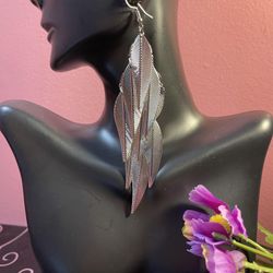 Silver Leaf Dangle Earrings 