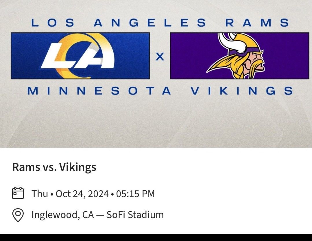 RAMS VS VIKINGS THURSDAY NIGHT 2 TICKETS SECTION 520 ROW 6