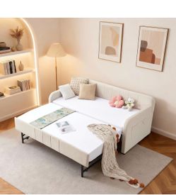 Cream Velvet Daybed with Pull-Out Trundle