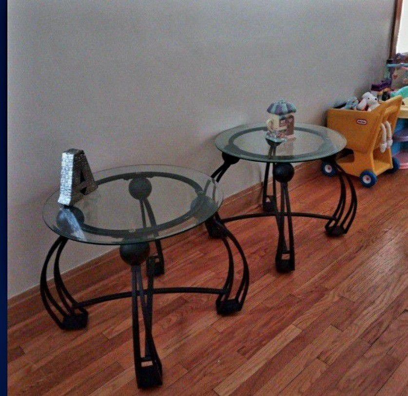 Two Metal And Glass Side Tables In Excellent Condition 