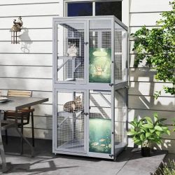 Cat Catio, 31.5"L x 71 inch H 2-Tier Wheeled Cat Cage, NEW