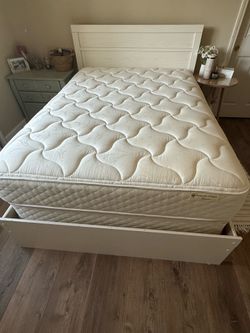 Bed frame, mattress and box spring