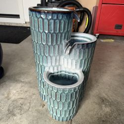21.5” tall Ceramic Electric Powered 3-Tiered Outdoor Fountain