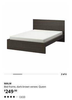 Malm Bed frame, dark-brown veneer, Queen
