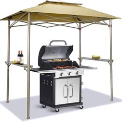 Crown Shades 8x5 Grill Gazebo - Pop Up Canopy for BBQ and Backyard Patio - Easy Outdoor Barbecue Shade Cover with Double Tier Vented Top & 2 Side Shel