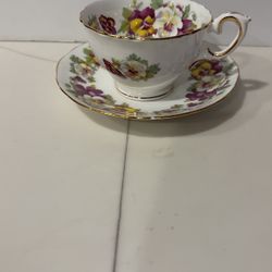 Crown Staffordshire  Fine Bone China Cup and Saucer Pattern is Pansies Made in England 