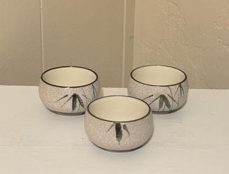 Set of 3 Ceramic Tea Cups with Bamboo Design
