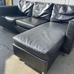 Black Leather Sectional Movable Chaise