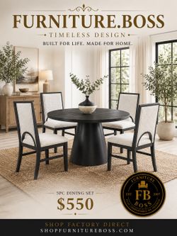 Black Dining Table Set w/ Black/White Dining Chairs