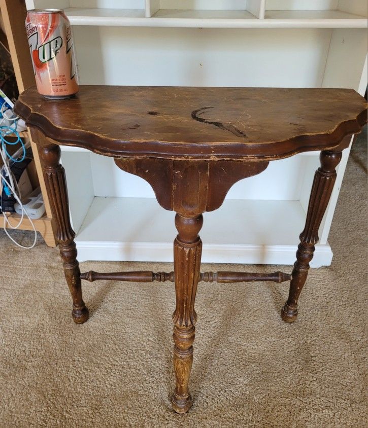 Antique Vintage Half Moon Spindle Table