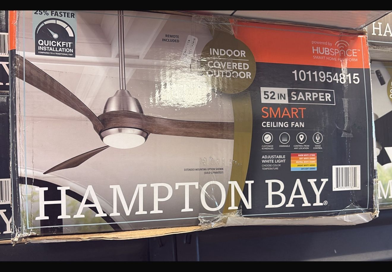 Sarper 52 in. Smart Indoor/Covered Outdoor Brushed Nickel Ceiling Fan with Integrated LED Remote Powered By Hubspace