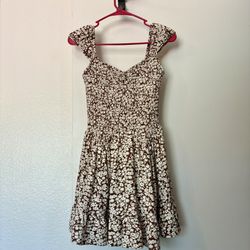 Urban Outfitters Georgina Smocked Mini Dress Floral Brown Spring 