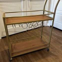 Bar Cart Gold, Home Bar Serving Cart, Wine Cart with Shelves, Wine Holders, Glass Holders, Gold