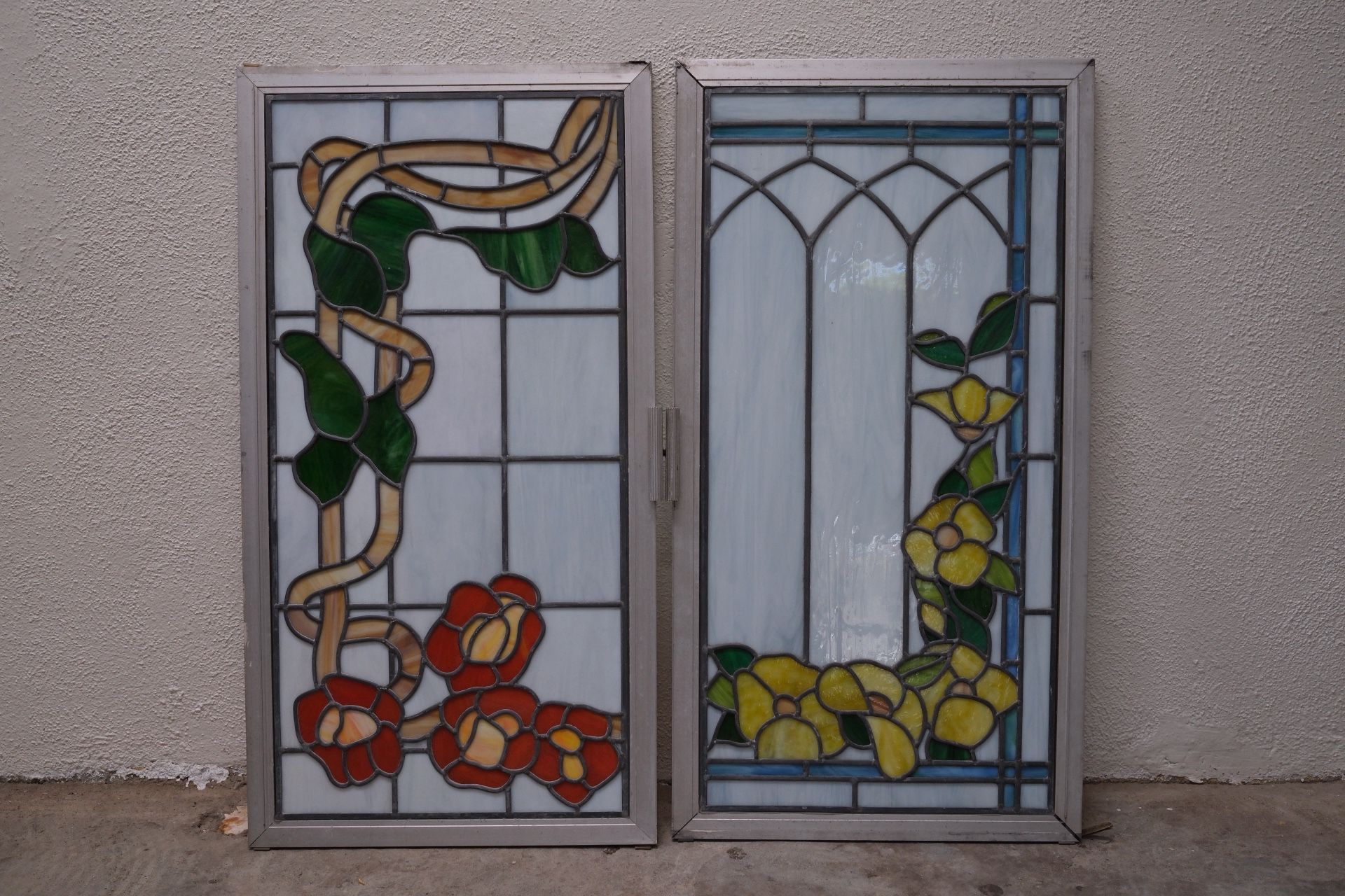 Vintage Stained Glass Floral Window Panes
