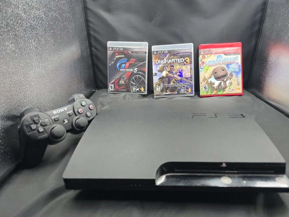 Sony PS3 Slim 160GB Console Bundle w/ Controller & 3 Games – Tested & Working!