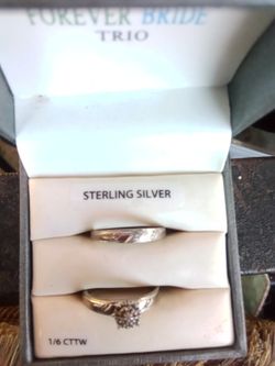 STERLING SILVER DIAMOND CUT WEDDING SET