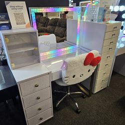 Gourges Hello Kitty Vanity Set W/ Hollywood Mirror RGB Gold & White $989 Add Chair $189