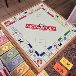 Wooden Monopoly, Chess, and Scrabble game 