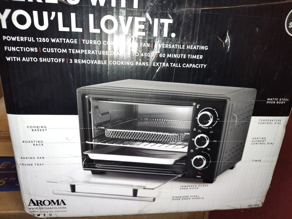Turbo 6 In 1 Countertop Convection Oven Toaster Roaster With Circulating 450° Heat Black