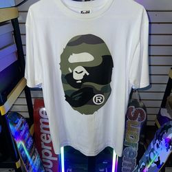 Bape T-Shirt White Green Camo Double Sided