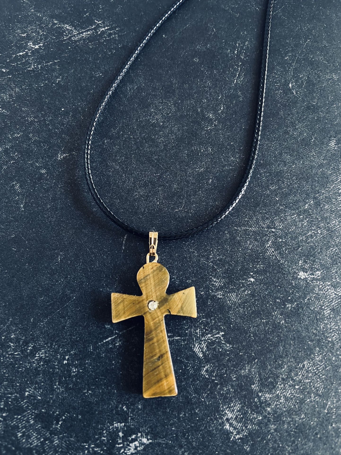 Stone Cross Pendant Choker Necklace -tiger Eye Stone Cross Charm Pendant Cord Hippie