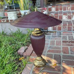 Antique Brass Unique Lamp With Metal Shade 